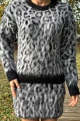 Siyahgrili Kadın Leopar Desen Etekli Triko Takım - 3