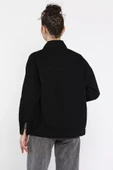 Siyah Kadın Oversize Jean Kot Ceket - 4