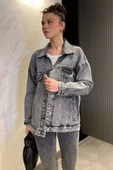 Antrasit Kadın Oversize Jean Kot Ceket - 2