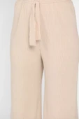 Bej Bol Paça Fitilli Kadın Pantolon - 4