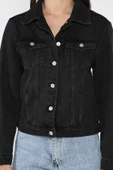 Siyah Kadın Slim Fit Jean Kot Ceket - 3