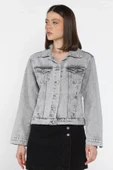 Açıkgri Kadın Slim Fit Jean Kot Ceket - 2