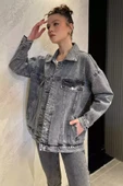 Antrasit Kadın Oversize Jean Kot Ceket - 1