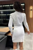 Krem Kadın Örgü Desenli Triko Elbise - 4