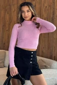 Pembe Yarım Balıkçı Yaka Taşlı Crop Top Bluz (s-m Beden Uyumludur) - 2
