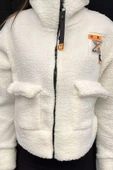 Krem Kadın Oversize Peluş Ceket - 3