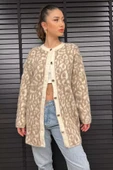Bej Krem Kadın Leopar Desen Triko Hırka - 2