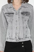 Açıkgri Kadın Slim Fit Jean Kot Ceket - 4