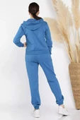 Mavi Kadın Kapüşonlu Fermuarlı Sweat Pantolon Eşofman Takımı - 3