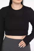 Siyah Kadın Bisiklet Yaka Kolu Pencereli Kaşkorse Crop Top Bluz - 4