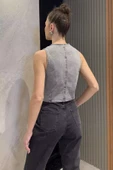 Antrasit Kadın Taşlı Jean Kot Yelek - 3