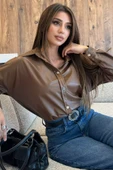 Taba Çıtçıtlı Suni Deri Kadın Gömlek - 1