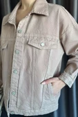 Bej Oversize Kadın Jean Kot Ceket - 3