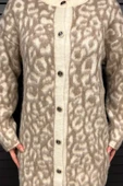 Bej Krem Kadın Leopar Desen Triko Hırka - 3