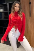 Kırmızı Ön Büzgülü Kadın Bluz - 1