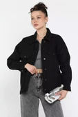 Siyah Kadın Oversize Jean Kot Ceket - 2