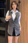 Antrasit Kadın Bel Lastkli Jean Kot Yelek - 1