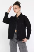 Siyah Kadın Oversize Jean Kot Ceket - 3