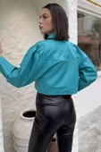 Koyumint Kadın Çift Cepli Çıtçıtlı Crop Top Suni Deri Ceket - 5