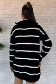Siyah Çizgili Yarım Fermuarlı Triko Tunik - 4