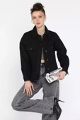 Siyah Kadın Oversize Jean Kot Ceket - 1