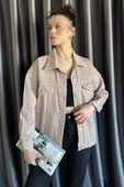 Bej Oversize Kadın Jean Kot Ceket - 2