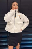 Krem Kadın Oversize Peluş Ceket - 2