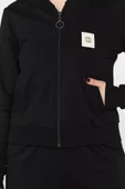 Siyah Kadın Kapüşonlu Fermuarlı Sweat Pantolon Eşofman Takımı - 4