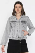 Açıkgri Kadın Slim Fit Jean Kot Ceket - 1