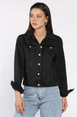 Siyah Kadın Slim Fit Jean Kot Ceket - 2