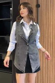 Antrasit Kadın Bel Lastkli Jean Kot Yelek - 2