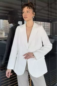 Krem Taş Detaylı Kadın Tarz Blazer Ceket - 1