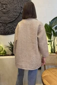 Bisküvi Kadın Astarlı Balıksırtı Desen Oversize Kaşe Kaban - 4