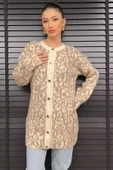 Bej Krem Kadın Leopar Desen Triko Hırka - 1