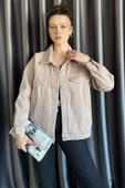 Bej Oversize Kadın Jean Kot Ceket - 1