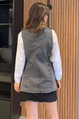 Antrasit Kadın Bel Lastkli Jean Kot Yelek - 4