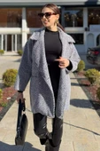 Beyazsiyah Kadın Astarlı Balıksırtı Desen Oversize Kaşe Kaban - 1