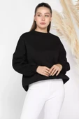 Siyah Kadın Şardonlu Üç İplik Sweatshirt - 1