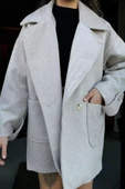 Vizon Kadın Astarlı Balıksırtı Oversize Kaşe Kaban - 3