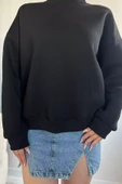 Siyah Bisiklet Yaka Oversize Kadın Sweatshirt - 3