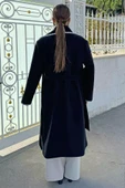 Siyah Astarlı Bel Kuşaklı Kadın Kaşe Kaban - 4