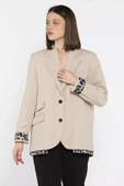 Taş Kadın Astarlı Leopar Detaylı Oversize Blazer Ceket - 2