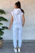 Gri Kadın Paça Lastikli Şardonlu Üç İplik Eşofman Altı - 4