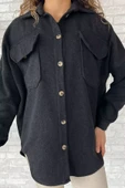Antrasit Kadın Oversize Kaşe Gömlek Ceket - 3