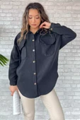 Antrasit Kadın Oversize Kaşe Gömlek Ceket - 2