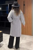 Kremsiyahlı Kadın Kuşaklı Balıksırtı Kaban - 4
