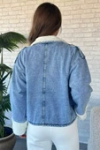 Buzmavisi Kadın Yaka Ve Kol Peluş Detaylı Kot Jean Ceket - 4