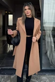Bisküvi Kadın Astarlı Kuşaklı Kaşe Kaban - 1