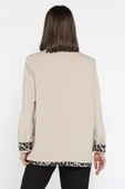 Taş Kadın Astarlı Leopar Detaylı Oversize Blazer Ceket - 3
