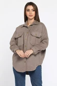 Vizon Kadın Oversize Kaşe Gömlek Ceket - 2